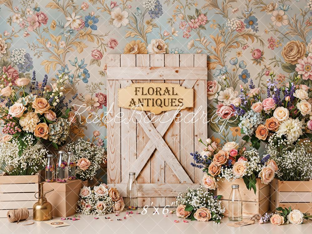 Kate Floral Antiques Wooden Door Fleece Backdrop Designed by Emetselch