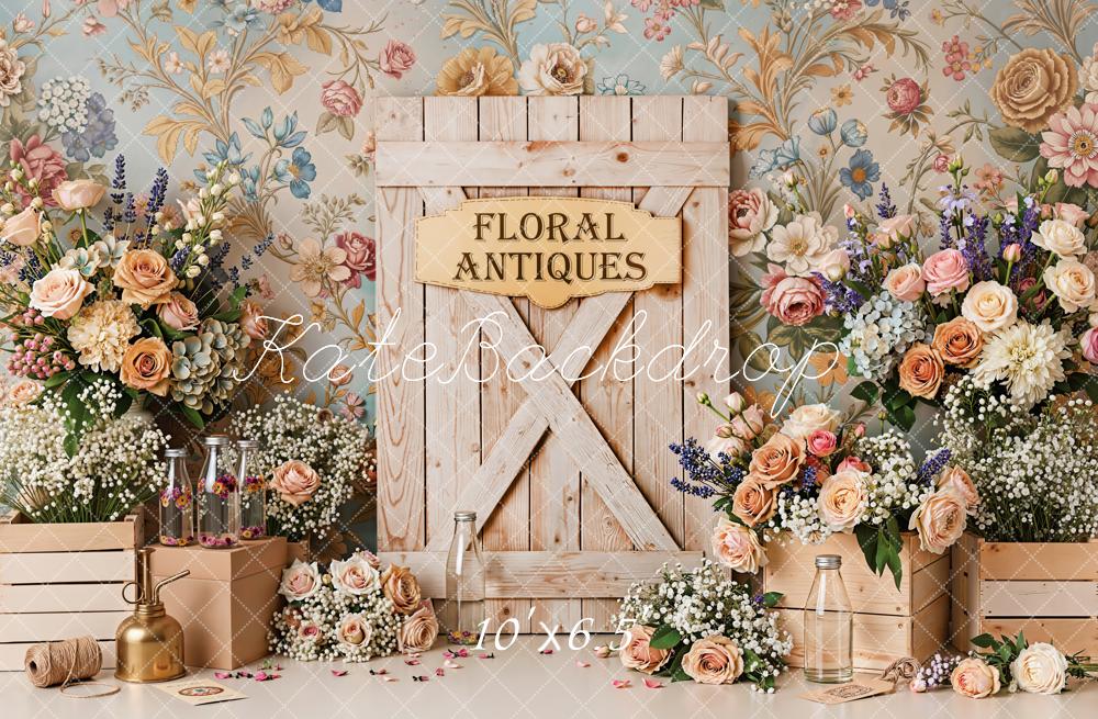 Kate Floral Antiques Wooden Door Fleece Backdrop Designed by Emetselch - Image 2