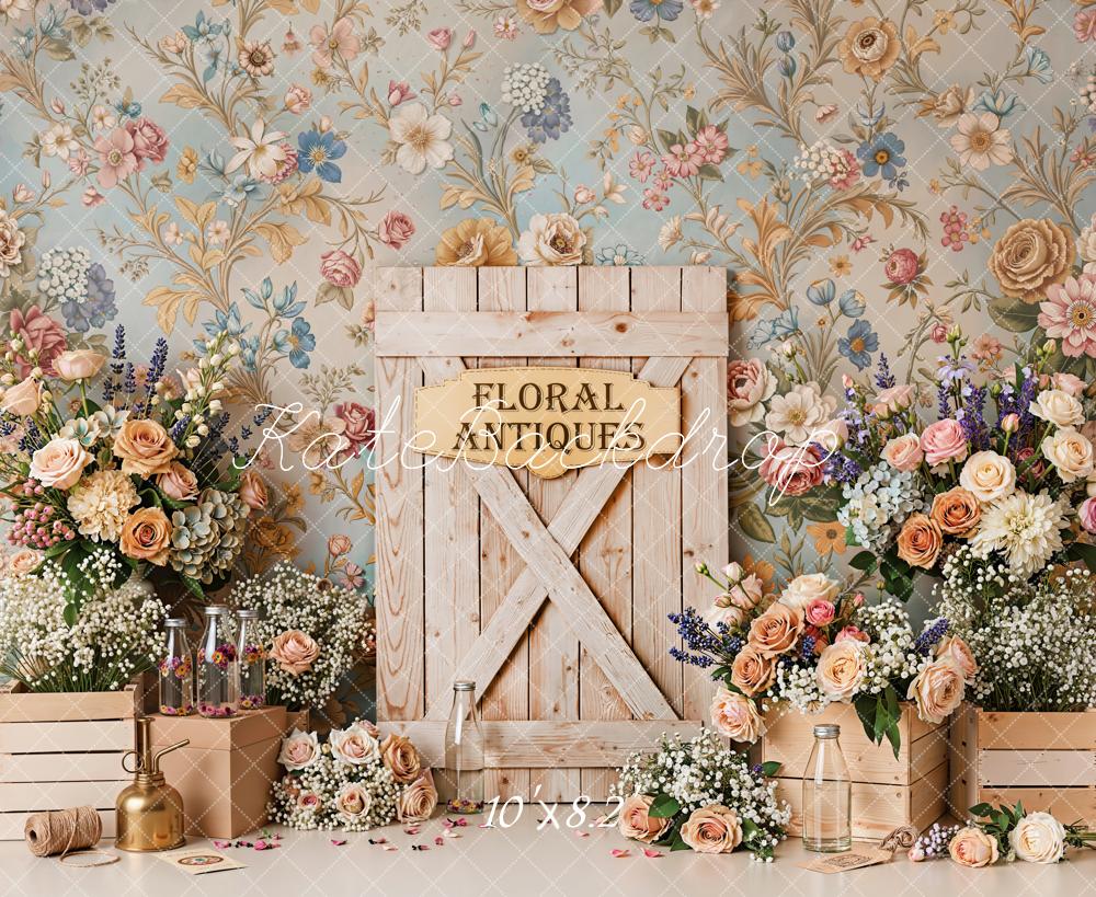 Kate Floral Antiques Wooden Door Fleece Backdrop Designed by Emetselch - Image 3