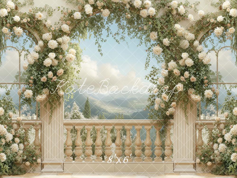 Kate Floral Arch Balcony Columns Fleece Backdrop Designed by Emetselch