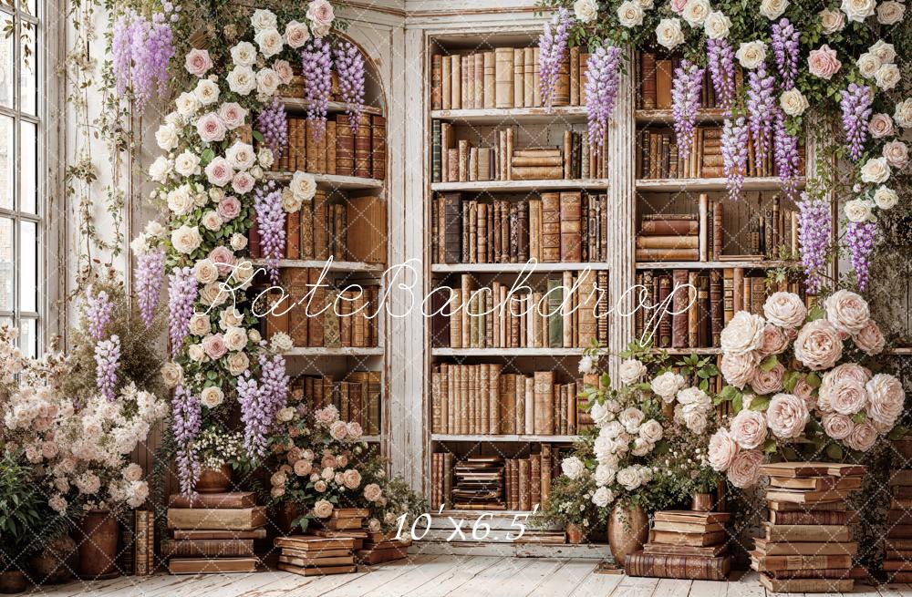 Kate Floral Arch Books Cabinet Vintage Fleece Backdrop Designed by Emetselch - Image 2