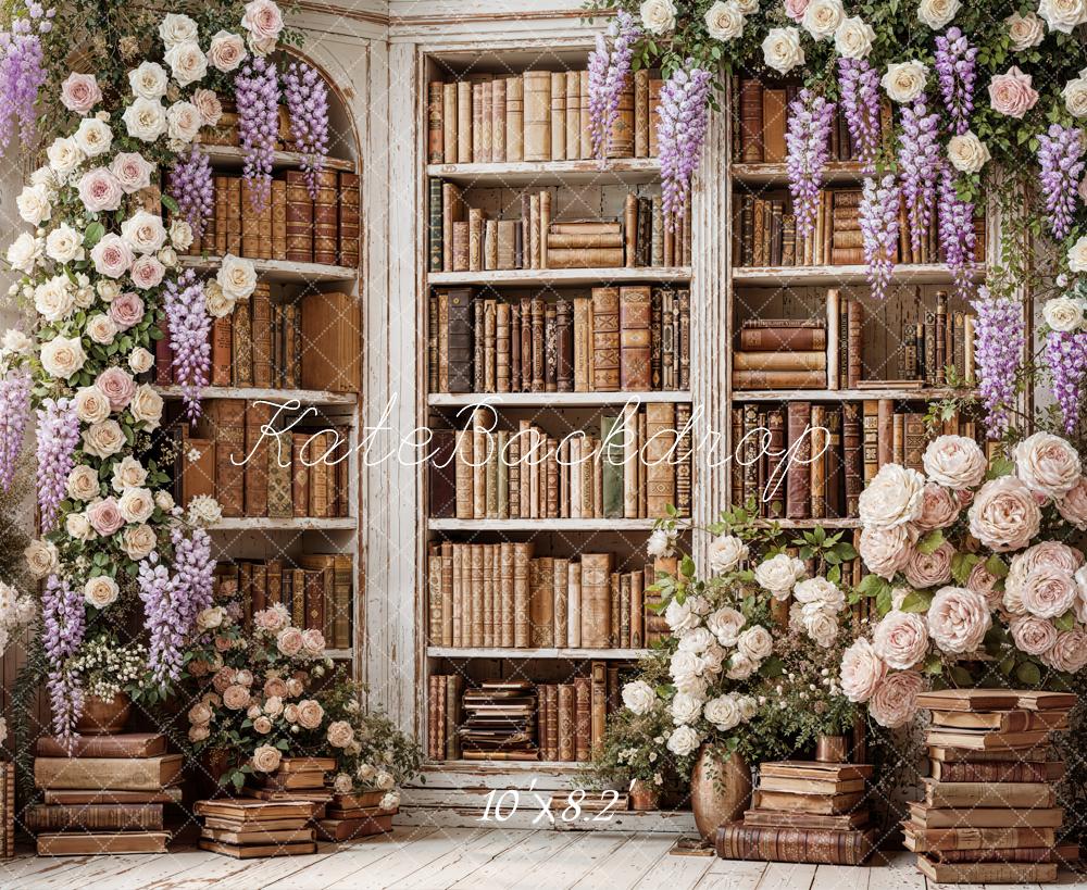 Kate Floral Arch Books Cabinet Vintage Fleece Backdrop Designed by Emetselch - Image 3