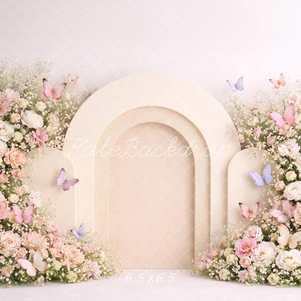 Kate Floral Arch Cream Butterflies Backdrop Designed by Caitlin Lynch - Image 2