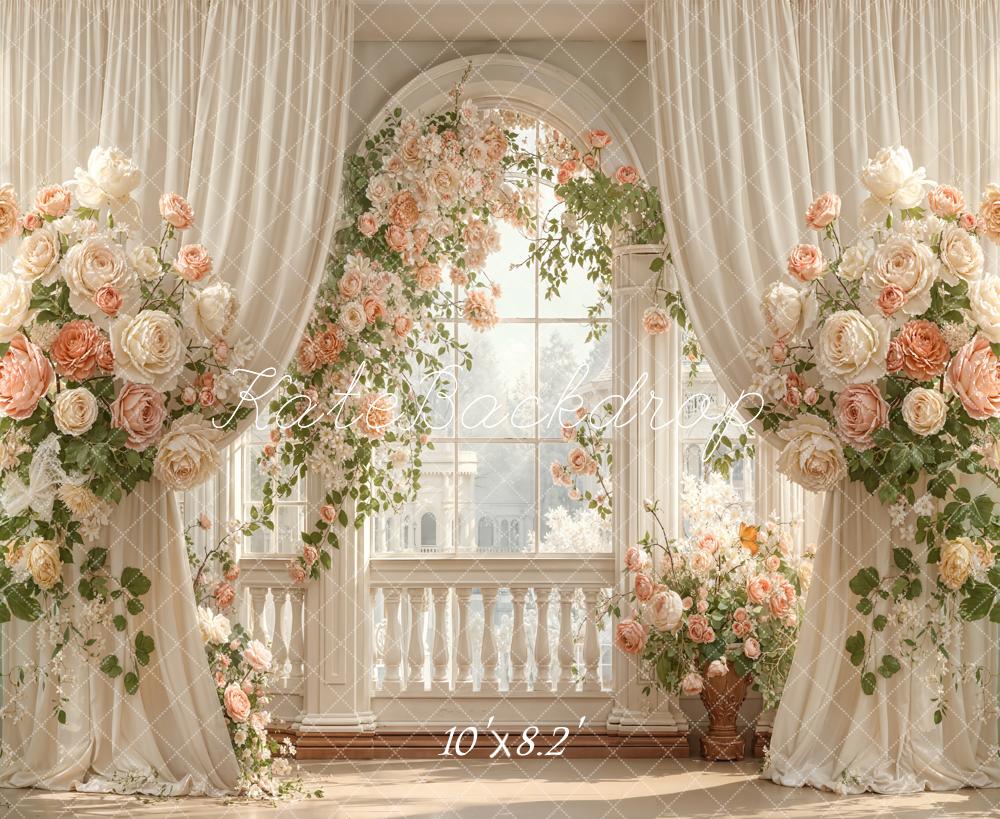 Kate Floral Arch Cream Curtains Balcony Fleece Backdrop Designed by Emetselch - Image 3