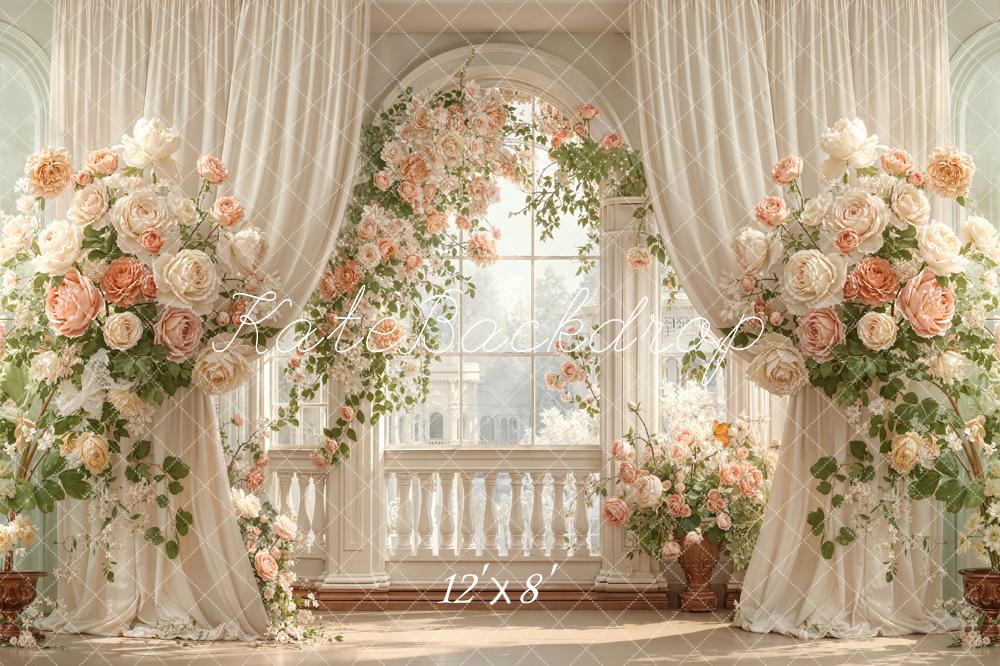 Kate Floral Arch Cream Curtains Balcony Fleece Backdrop Designed by Emetselch - Image 4
