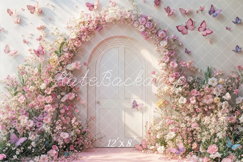 Kate Floral Arch Door Pink Butterflies Fleece Backdrop Designed by Emetselch - Image 4