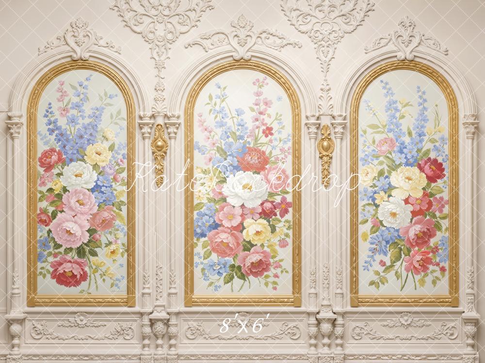 Kate Floral Arch Ornate Gold Wall Fleece Backdrop Designed by Emstselch