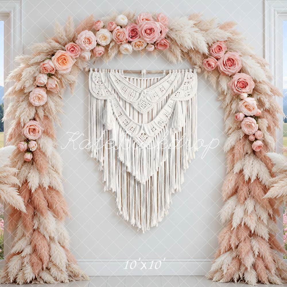 Kate Floral Arch Pampas Boho Macrame Backdrop Designed by Mini MakeBelieve - Image 7