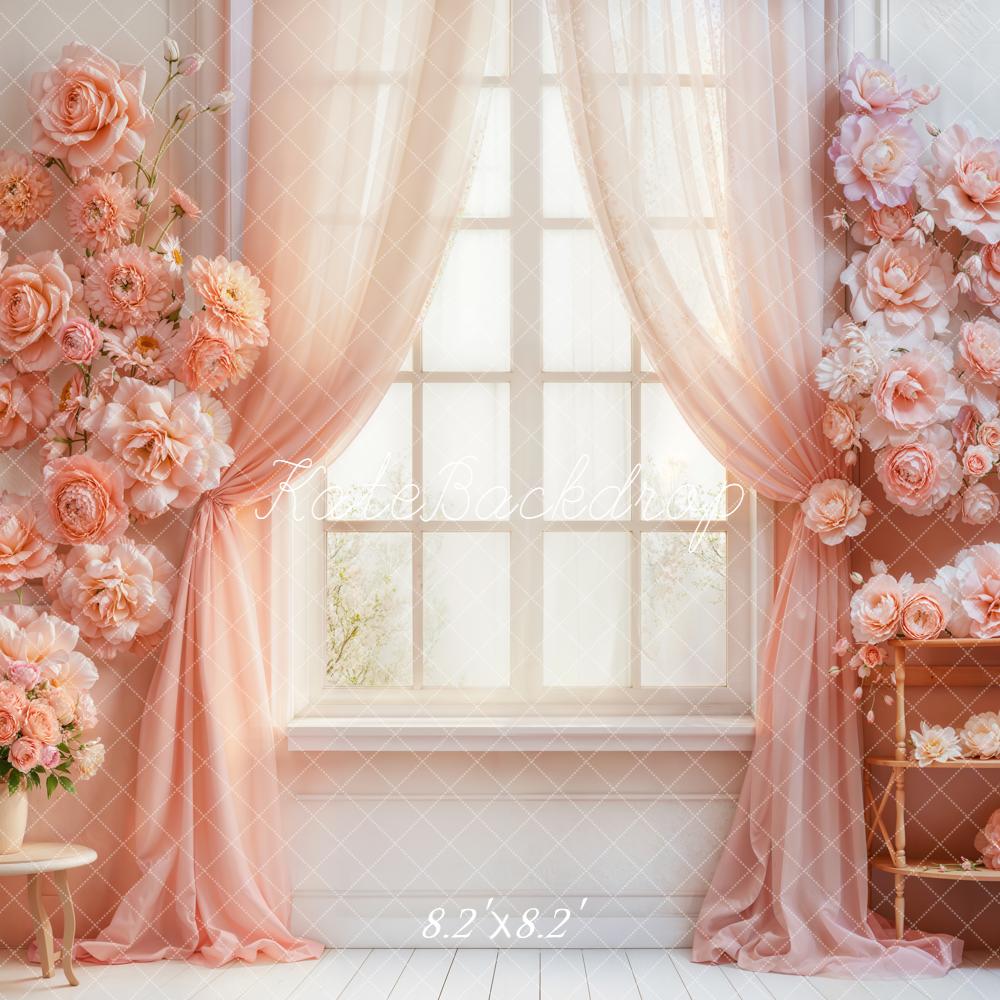 Kate Floral Pink Curtains Window Backdrop Designed by Emetselch - Image 5