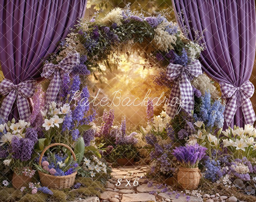 Kate Floral Arch Purple Curtains Sunlight Fleece Backdrop Designed by Emetselch