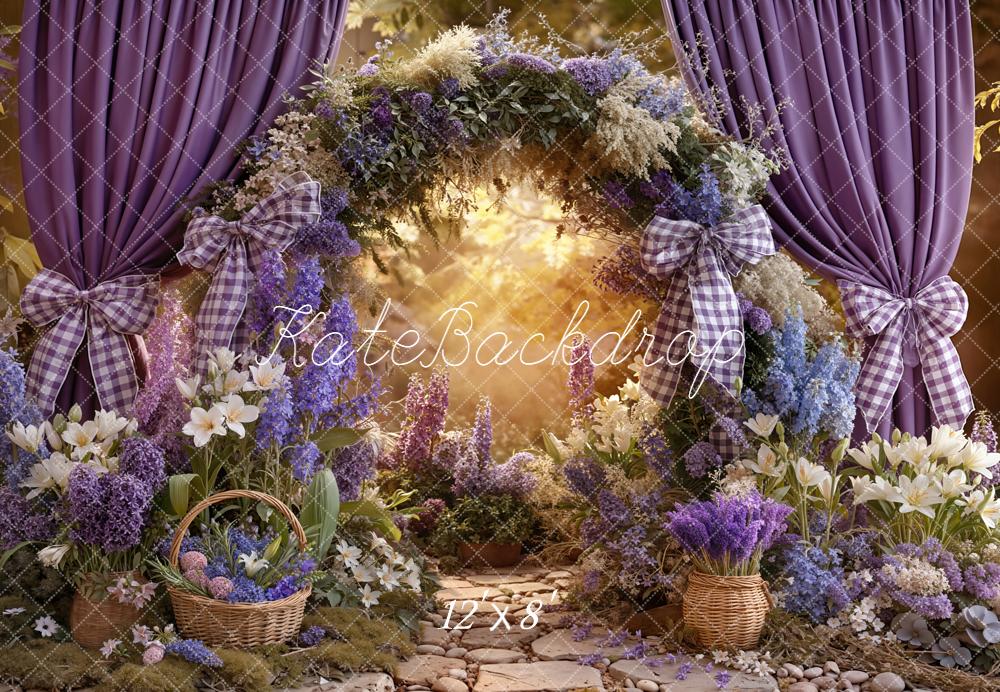 Kate Floral Arch Purple Curtains Sunlight Fleece Backdrop Designed by Emetselch - Image 4