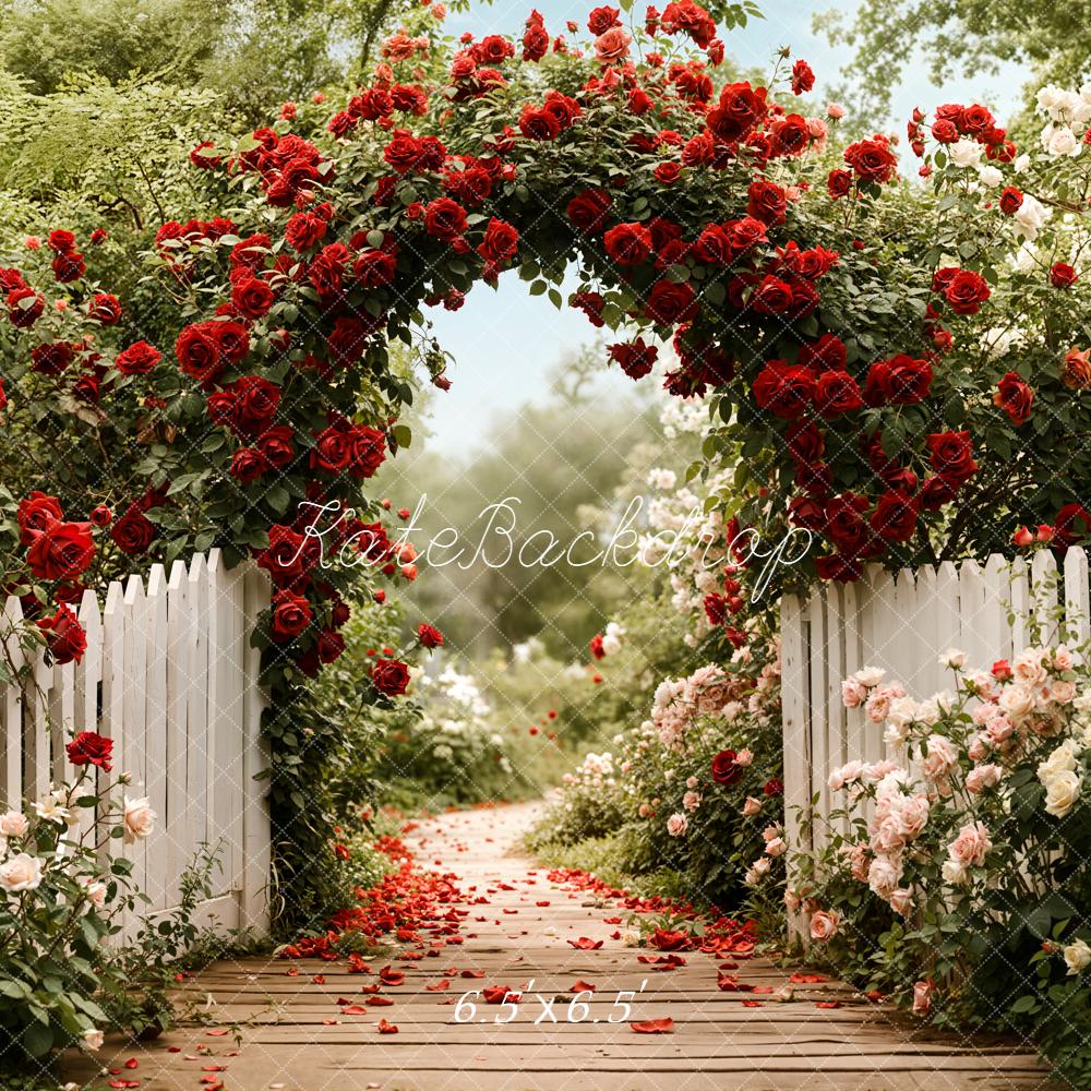 Kate Spring Path Floral Arch Roses White Fence Backdrop Designed by Emetselch - Image 2