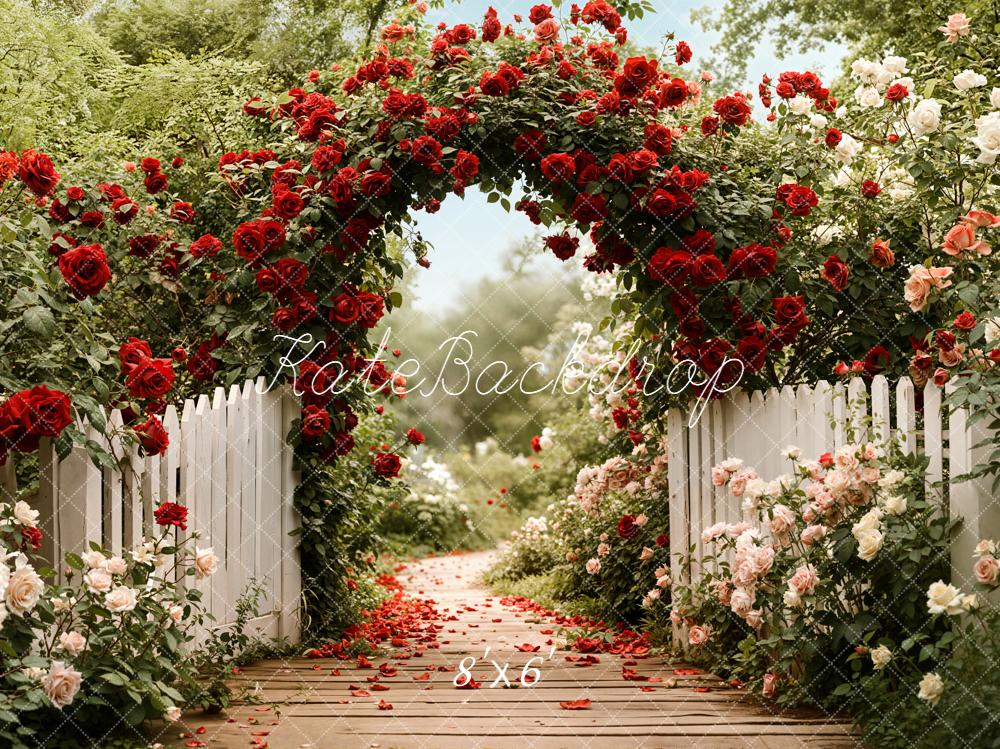 Kate Spring Path Floral Arch Roses White Fence Backdrop Designed by Emetselch - Image 3