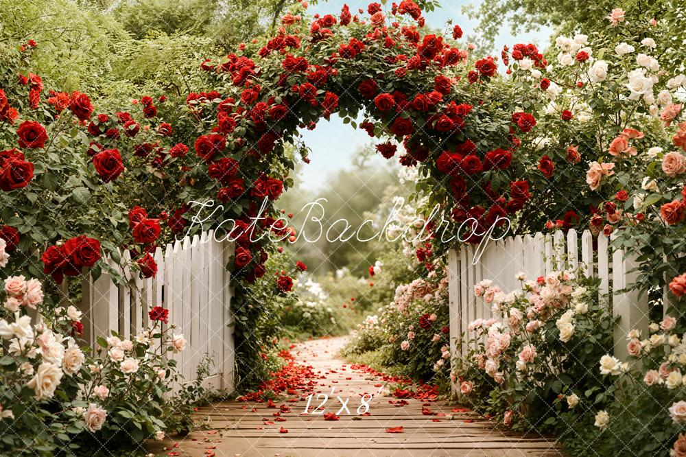 Kate Spring Path Floral Arch Roses White Fence Backdrop Designed by Emetselch - Image 8