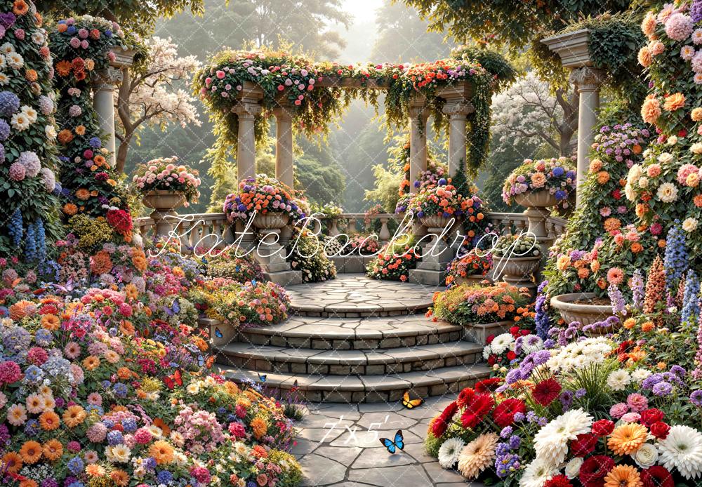 Kate Floral Arch Stone Columns Garden Backdrop Designed by Mini MakeBelieve