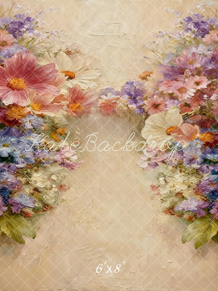 Kate Floral Beige Texture Fleece Backdrop Designed by Chain Photography