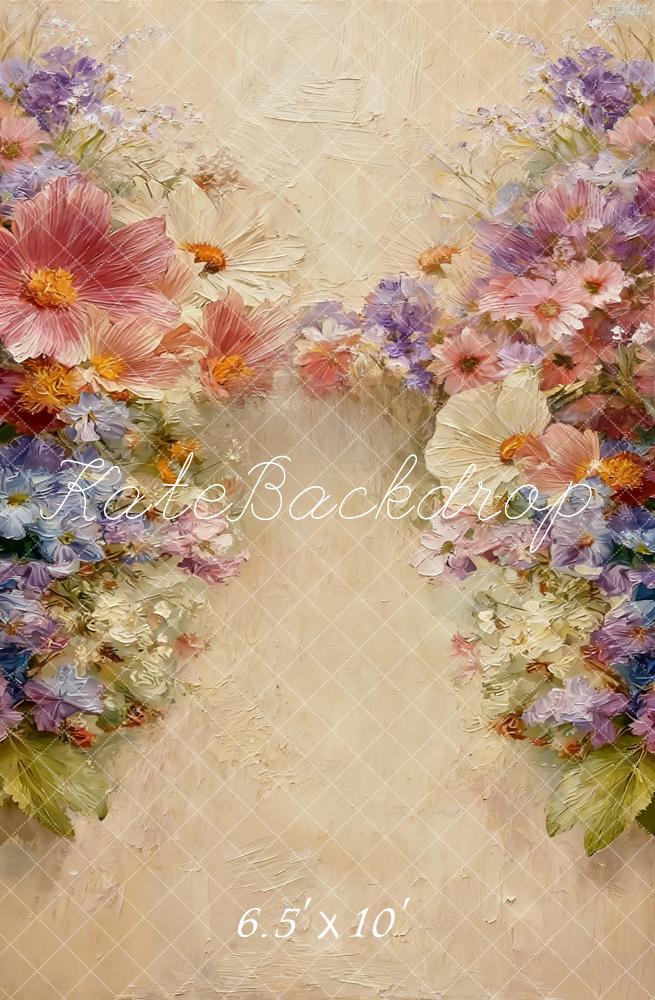 Kate Floral Beige Texture Fleece Backdrop Designed by Chain Photography - Image 2
