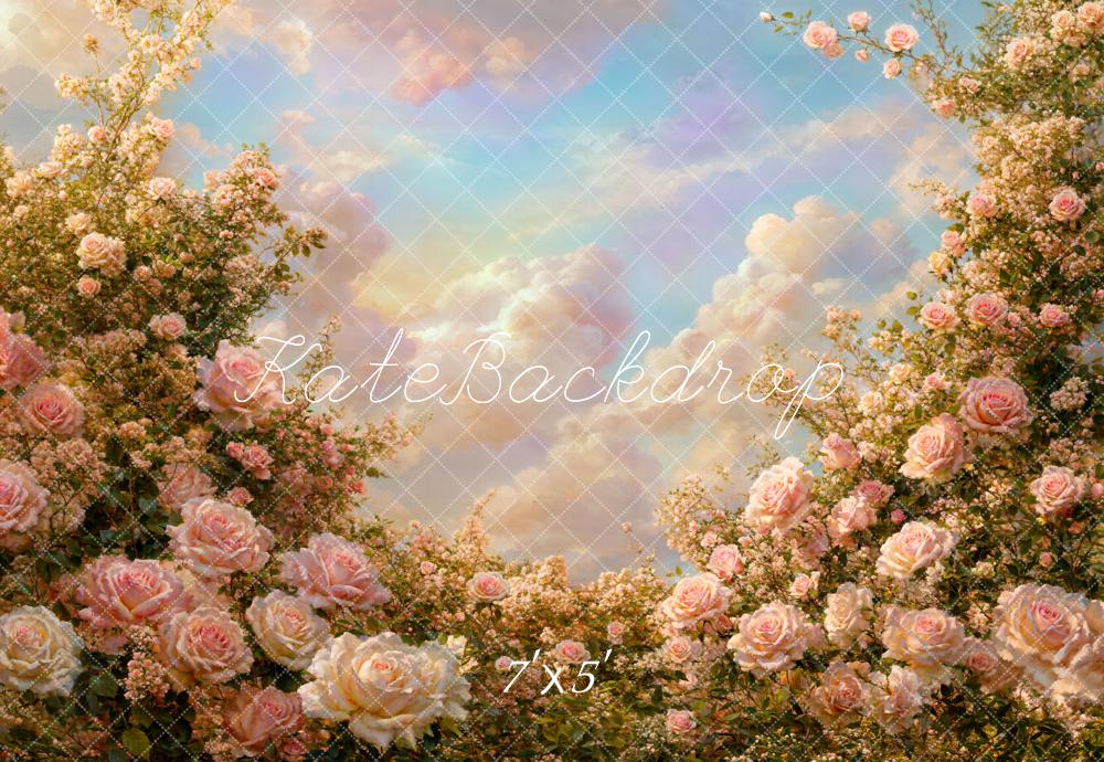 Kate Spring Floral Roses Clouds Backdrop Designed by Chain Photography