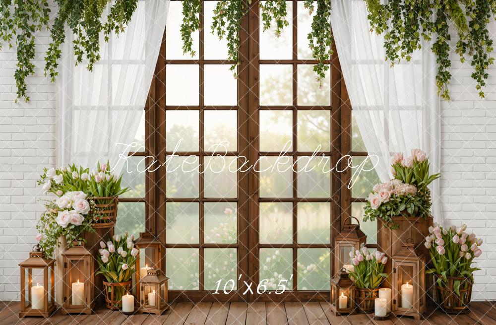 Kate Spring Floral Window Lanterns Fleece Backdrop Designed by Emetselch - Image 2