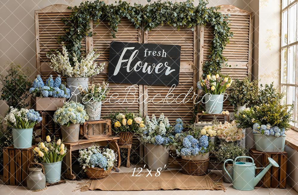 Kate Spring Flower Wooden Shutters Fleece Backdrop Designed by Emstselch - Image 4