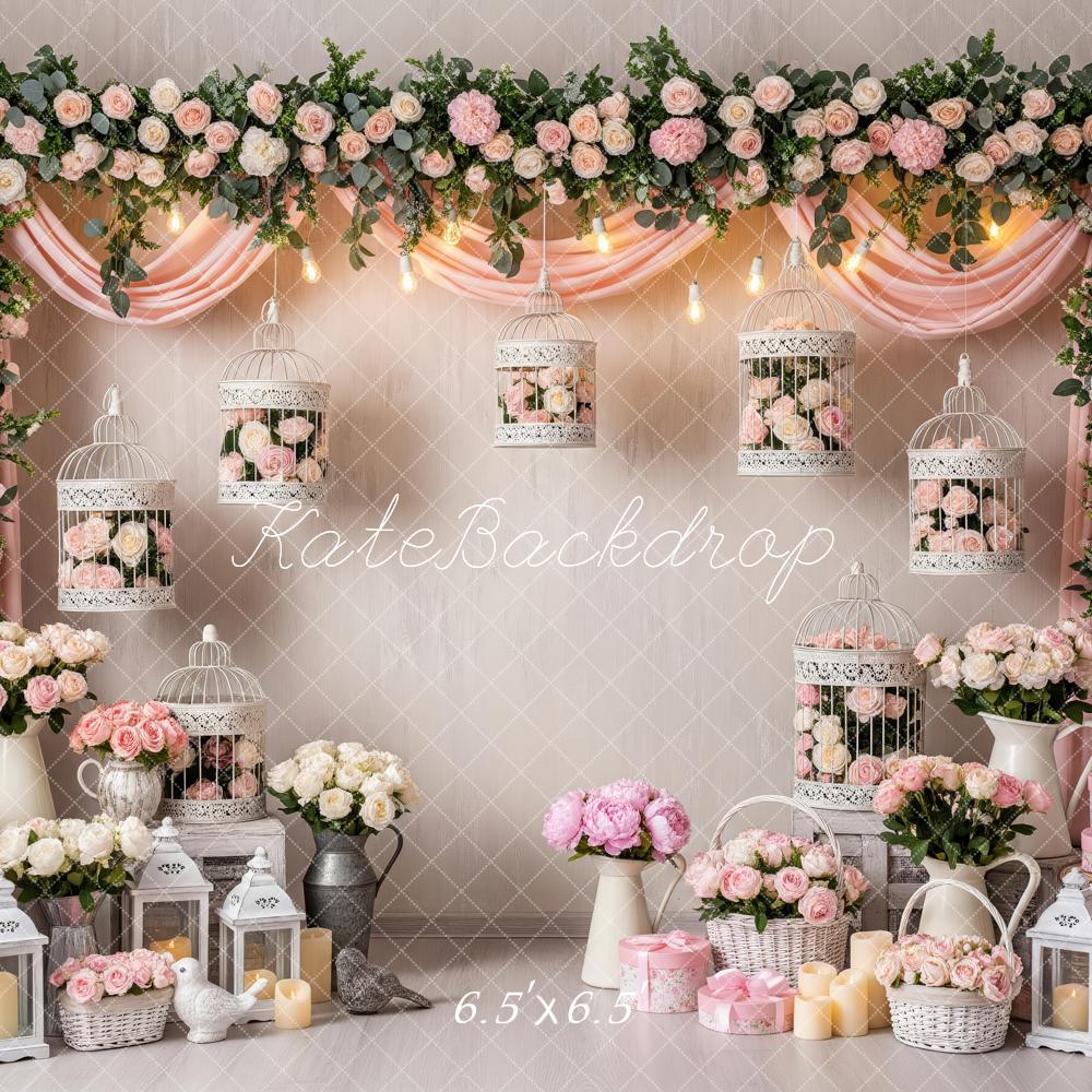 Kate Spring Pink Floral Arch Birdcages Backdrop Designed by Patty Robert - Image 2