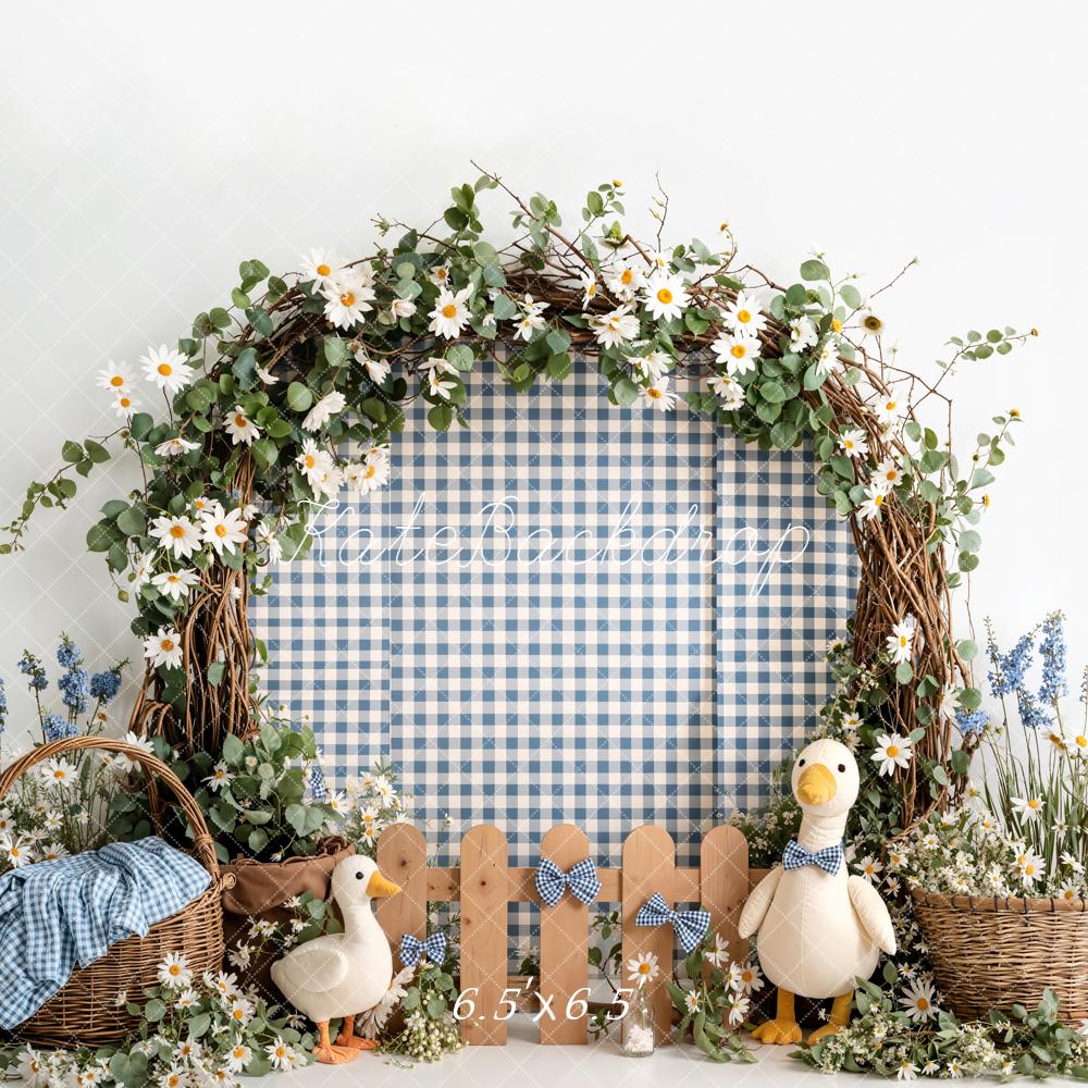 Kate Flower Arch Blue Gingham Ducks Baskets Backdrop Designed by Emetselch - Image 2