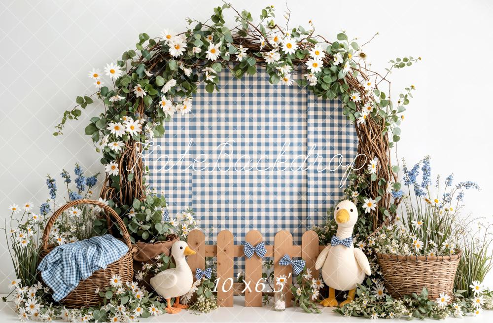 Kate Flower Arch Blue Gingham Ducks Baskets Backdrop Designed by Emetselch - Image 4