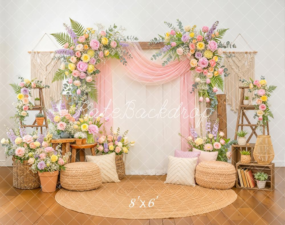 Kate Flower Arch Boho Macrame Pastel Fleece Backdrop Designed by Emstselch