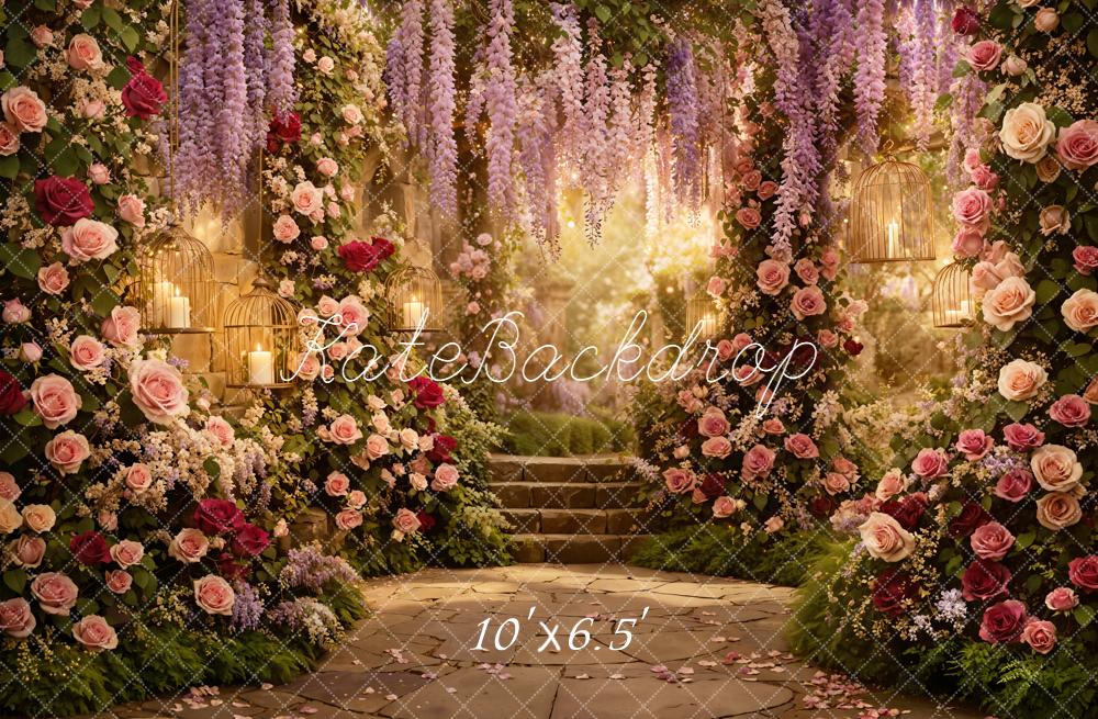 Kate Flower Cascading Stairs Garden Fleece Backdrop Designed by Emetselch - Image 2
