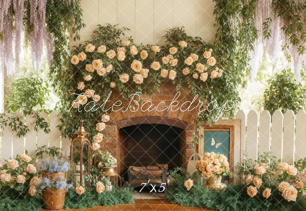 Kate Spring Flower Fireplace Garden Backdrop Designed by Emstselch