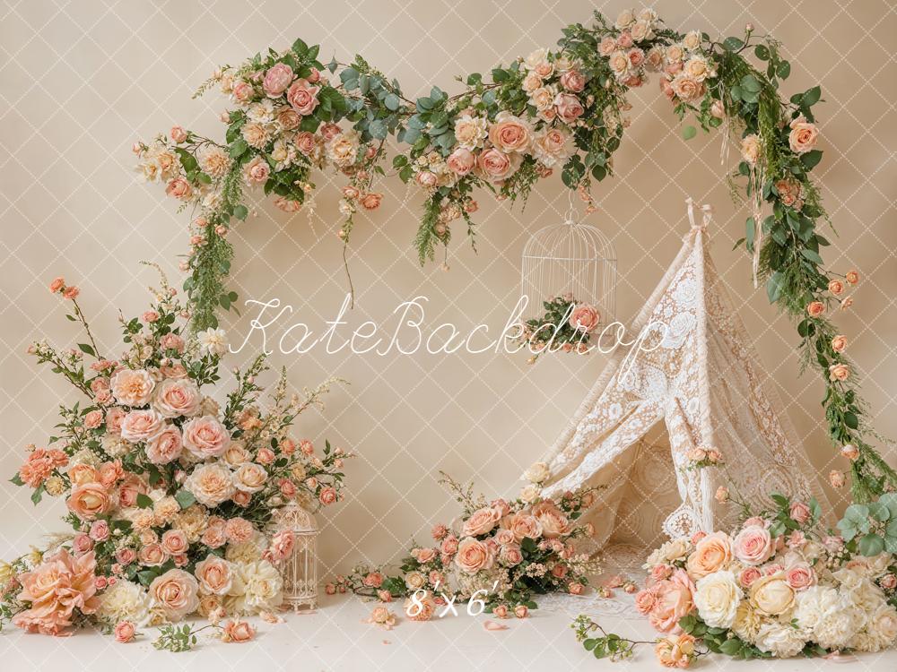 Kate Spring Lace Teepee Cream Roses Fleece Backdrop Designed by Emetselch