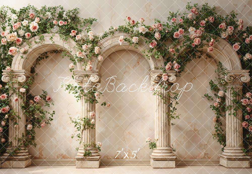 Kate Spring Roses Arch Marble Columns Backdrop Designed by Emstselch