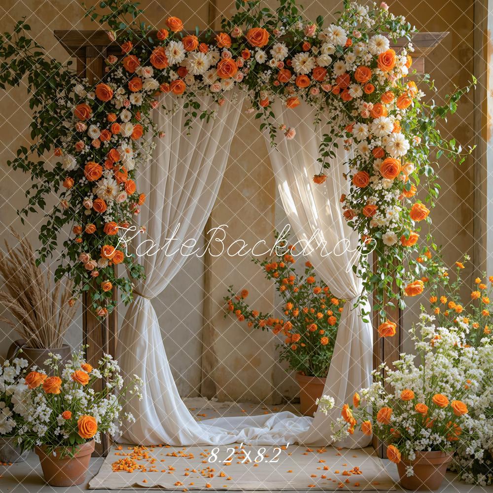 Kate Flower Arch Orange White Drapes Backdrop Designed by Mini MakeBelieve - Image 5