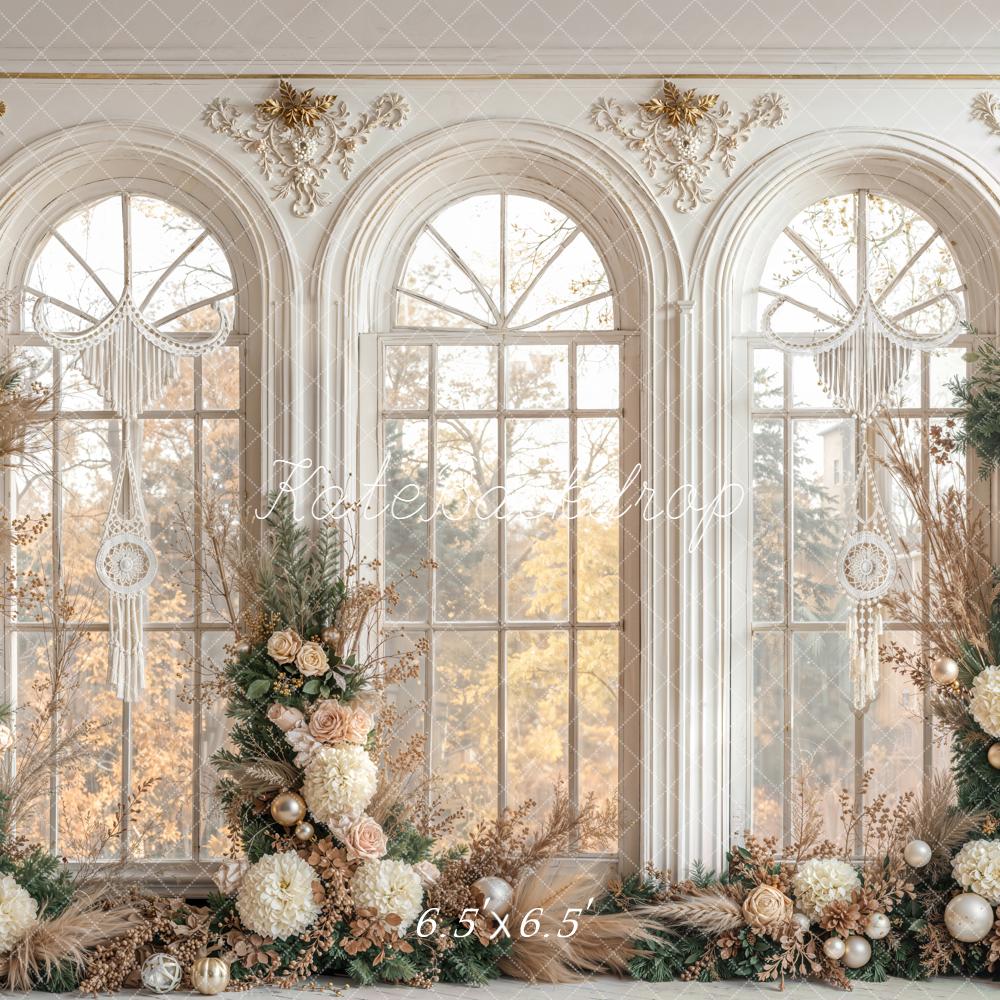 Kate Floral Arch Ornate Windows Christmas Backdrop Designed by Emetselch - Image 2
