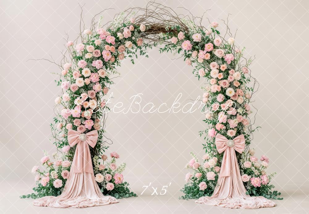 Kate Pink Roses Arch Bow Greenery Backdrop Designed by Patty Robert