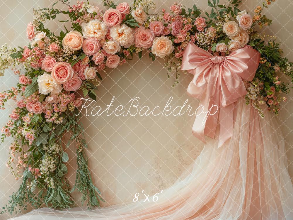 Kate Flower Arch Pink Roses Tulle Fleece Backdrop Designed by Emetselch