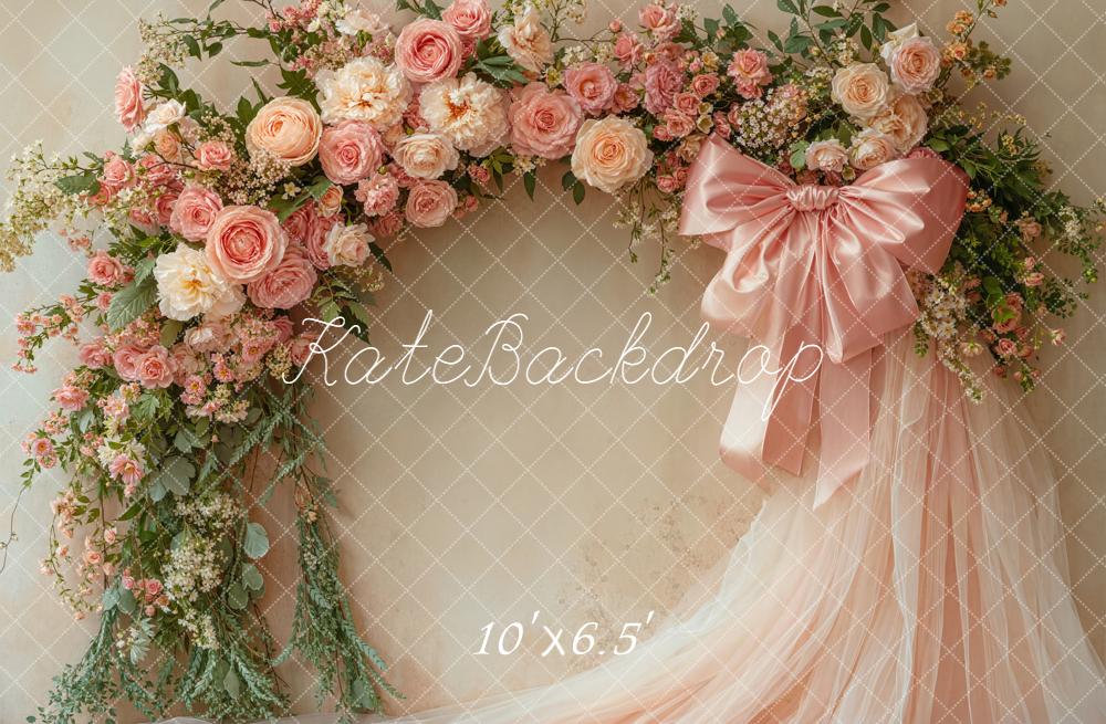 Kate Flower Arch Pink Roses Tulle Fleece Backdrop Designed by Emetselch - Image 2