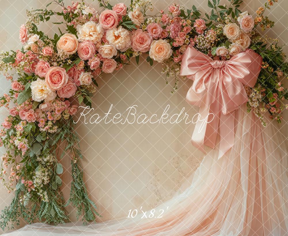 Kate Flower Arch Pink Roses Tulle Fleece Backdrop Designed by Emetselch - Image 3