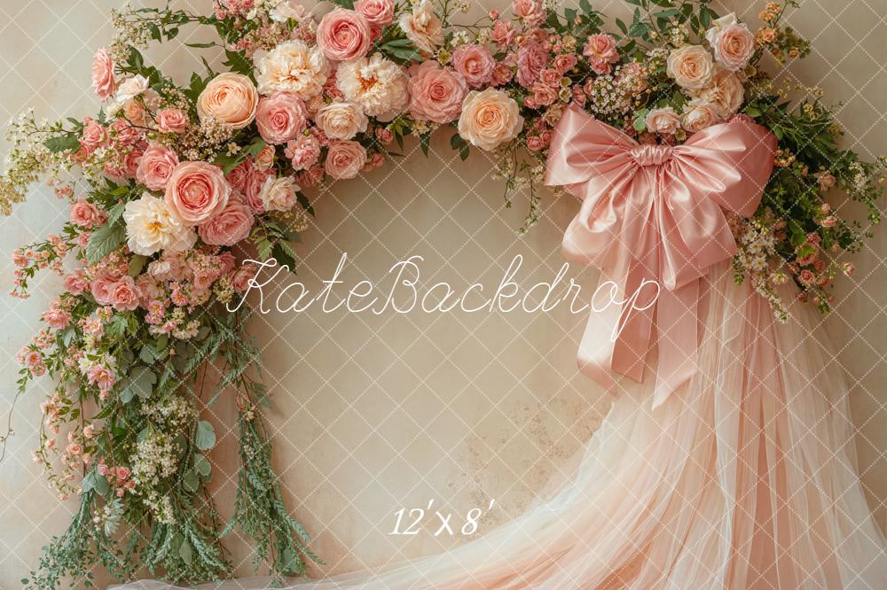 Kate Flower Arch Pink Roses Tulle Fleece Backdrop Designed by Emetselch - Image 4
