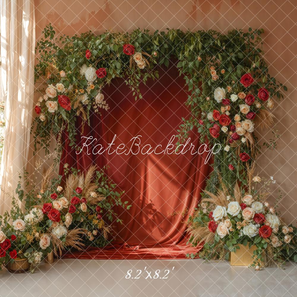Kate Spring Red Curtain Garland Greenery Backdrop Designed by Emetselch - Image 5