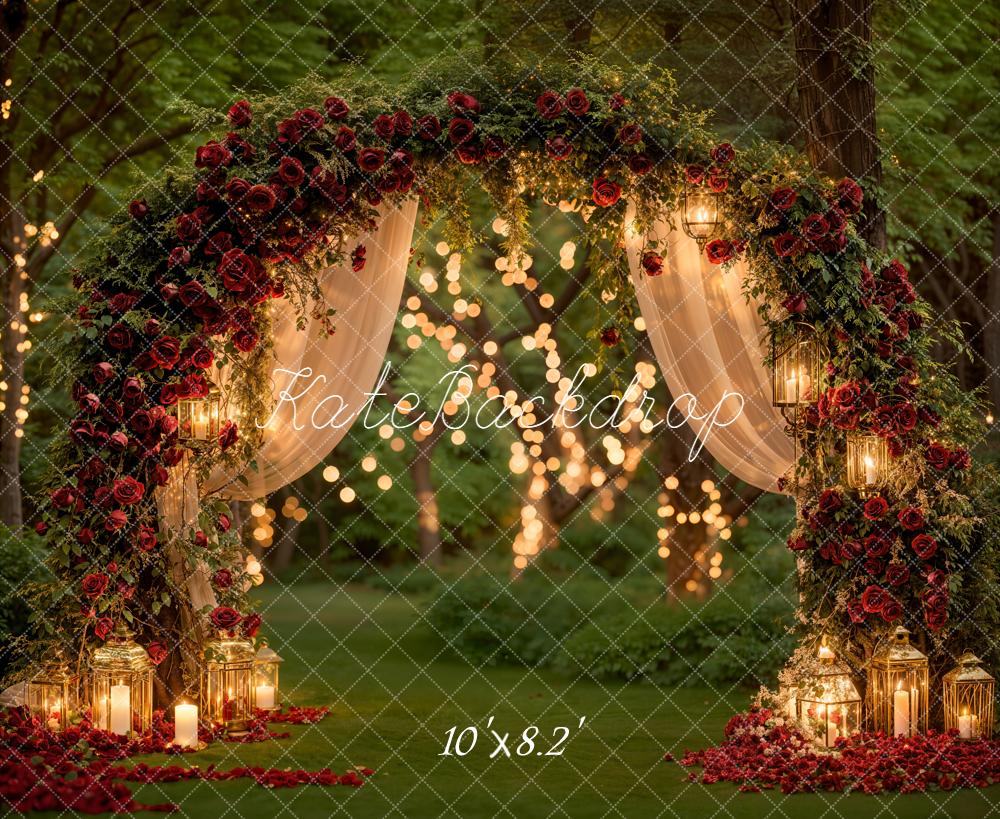 Kate Valentine Roses Arch Fairy Lights Forest Backdrop Designed by Emetselch - Image 6