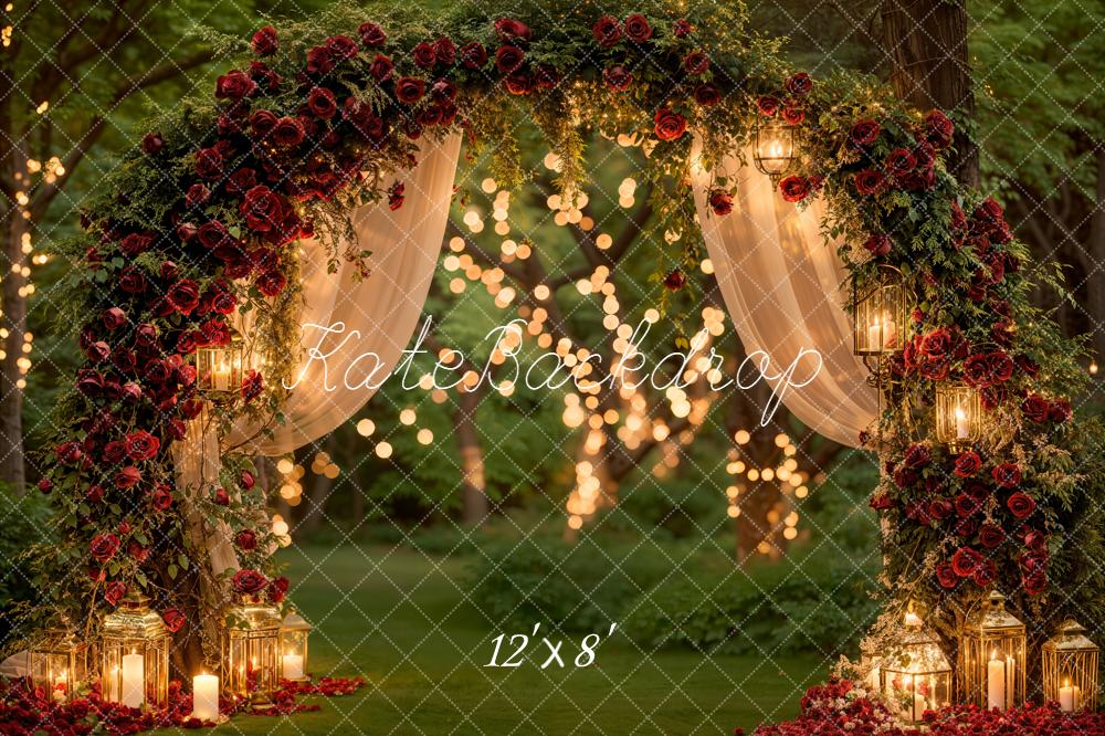 Kate Valentine Roses Arch Fairy Lights Forest Backdrop Designed by Emetselch - Image 8