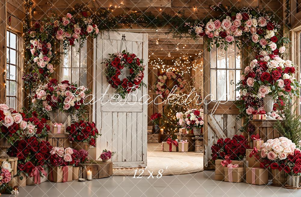 Kate Valentine Roses Rustic White Door Fleece Backdrop Designed by Emetselch - Image 4