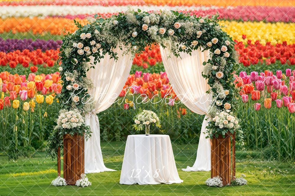Kate Flower Arch Tulip Garden Wedding Fleece Backdrop Designed by Emstselch - Image 4