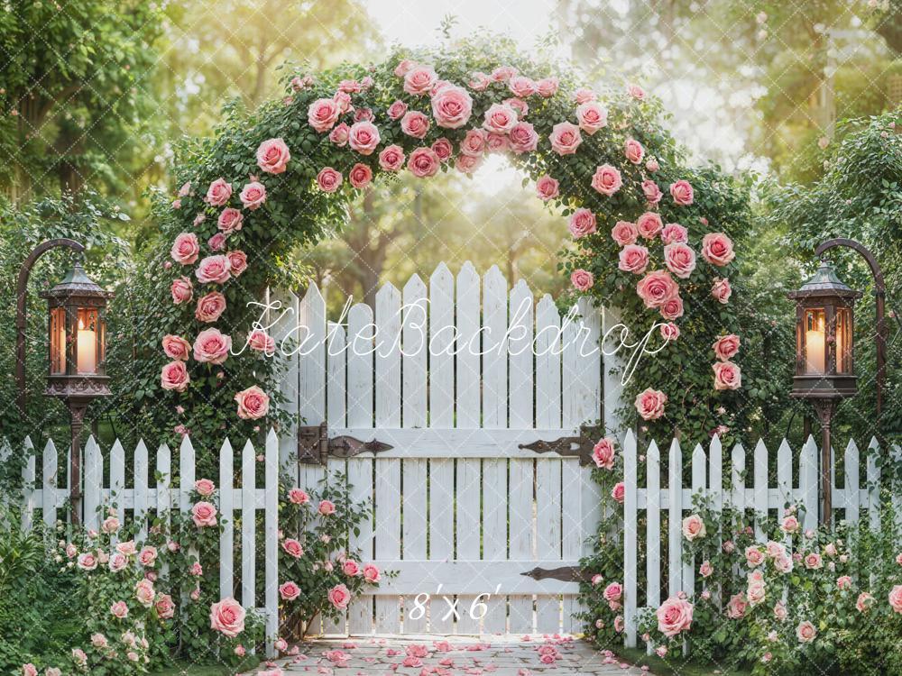 Kate Spring Garland White Fence Fleece Backdrop Designed by Emetselch