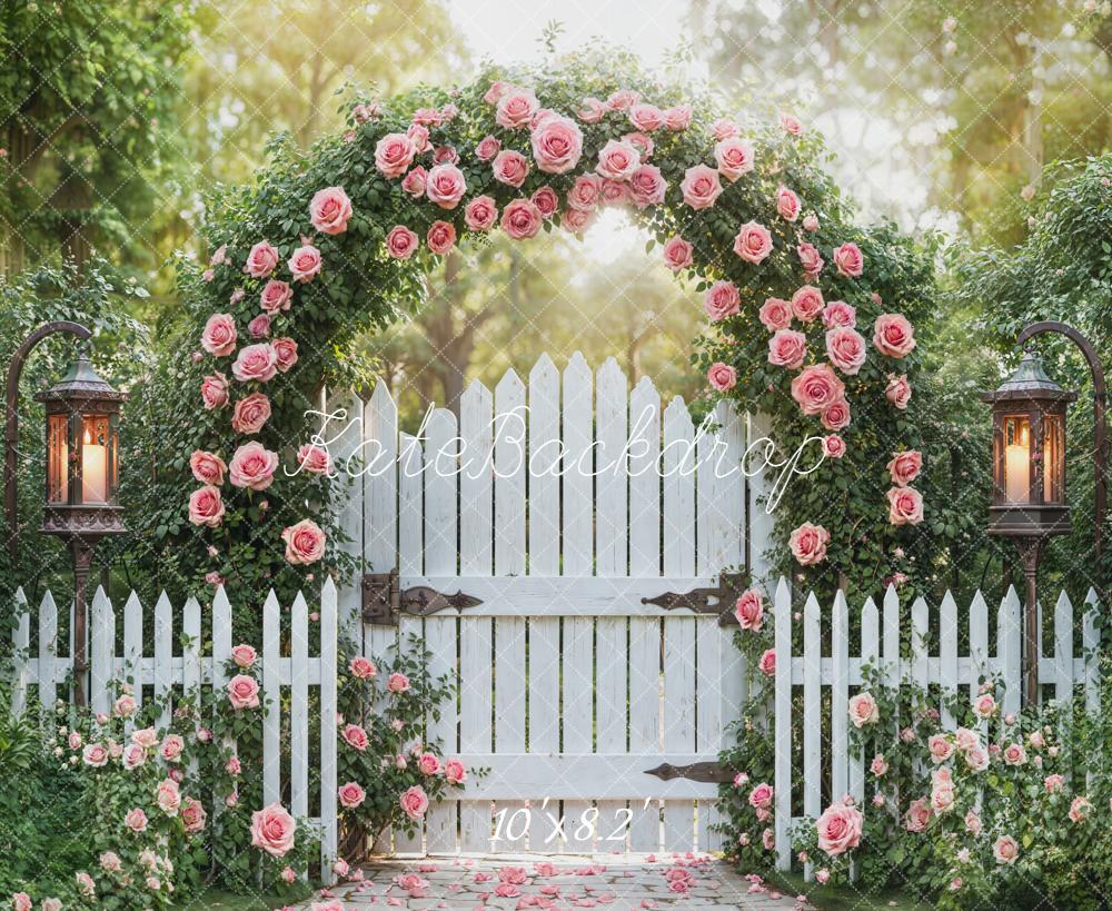 Kate Spring Garland White Fence Fleece Backdrop Designed by Emetselch - Image 3
