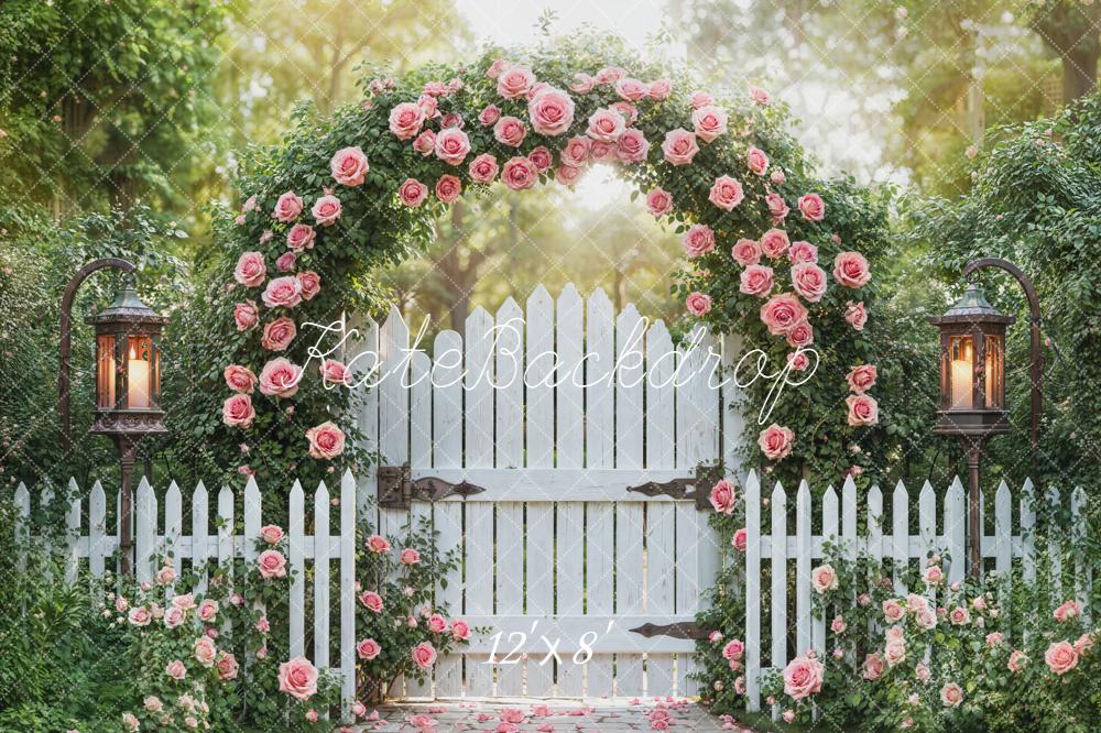 Kate Spring Garland White Fence Fleece Backdrop Designed by Emetselch - Image 4
