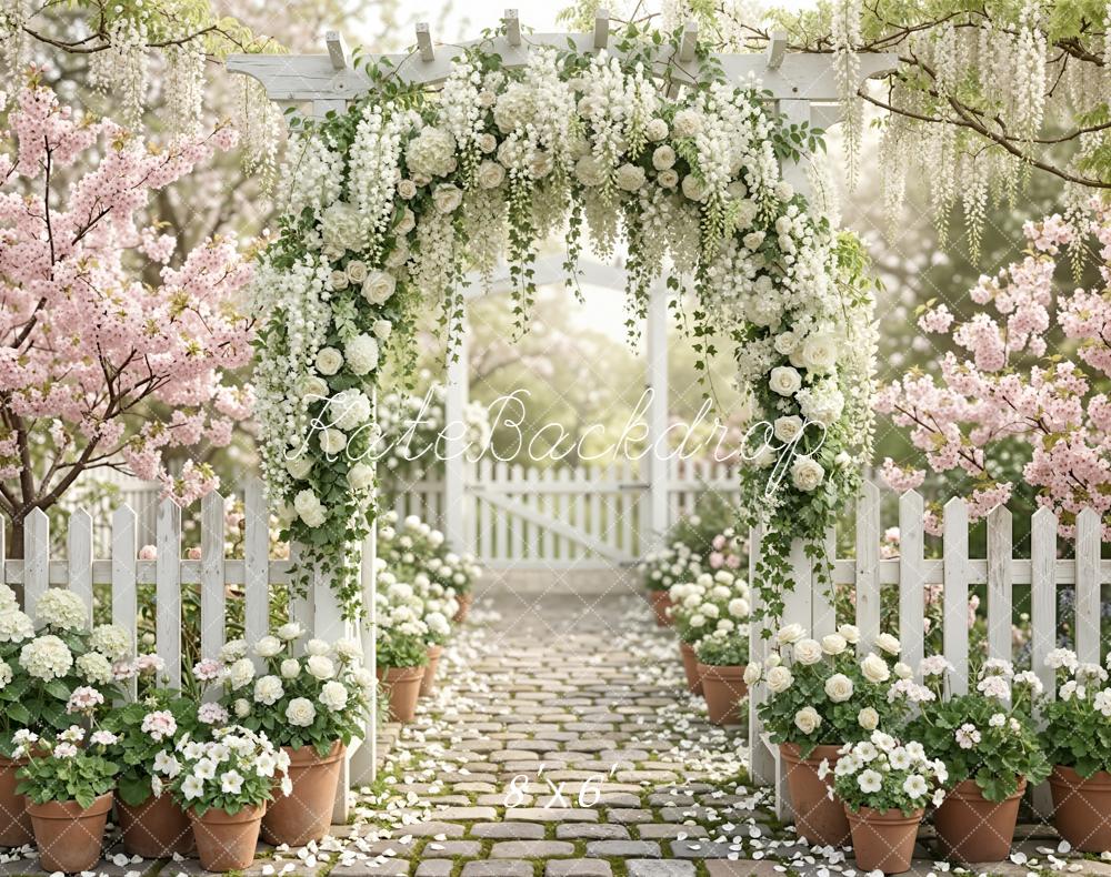 Kate Floral Arch White Rose Garden Fleece Backdrop Designed by Emetselch