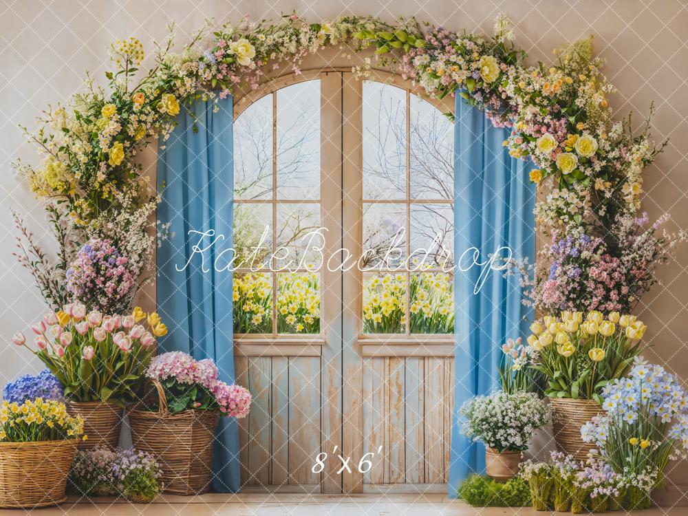 Kate Spring Floral Window Baskets Fleece Backdrop Designed by Emetselch