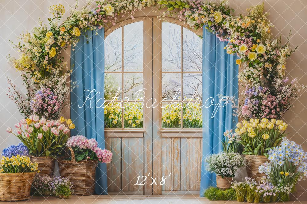Kate Spring Floral Window Baskets Fleece Backdrop Designed by Emetselch - Image 4
